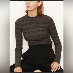 Vince Variegated Rib Striped Mock Neck Sweater Gray/Black Sz S